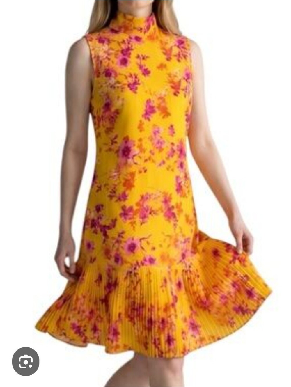 Nanette Lepore Yellow Floral Sleeveless Drop Waist Pleated Dress Sz 6